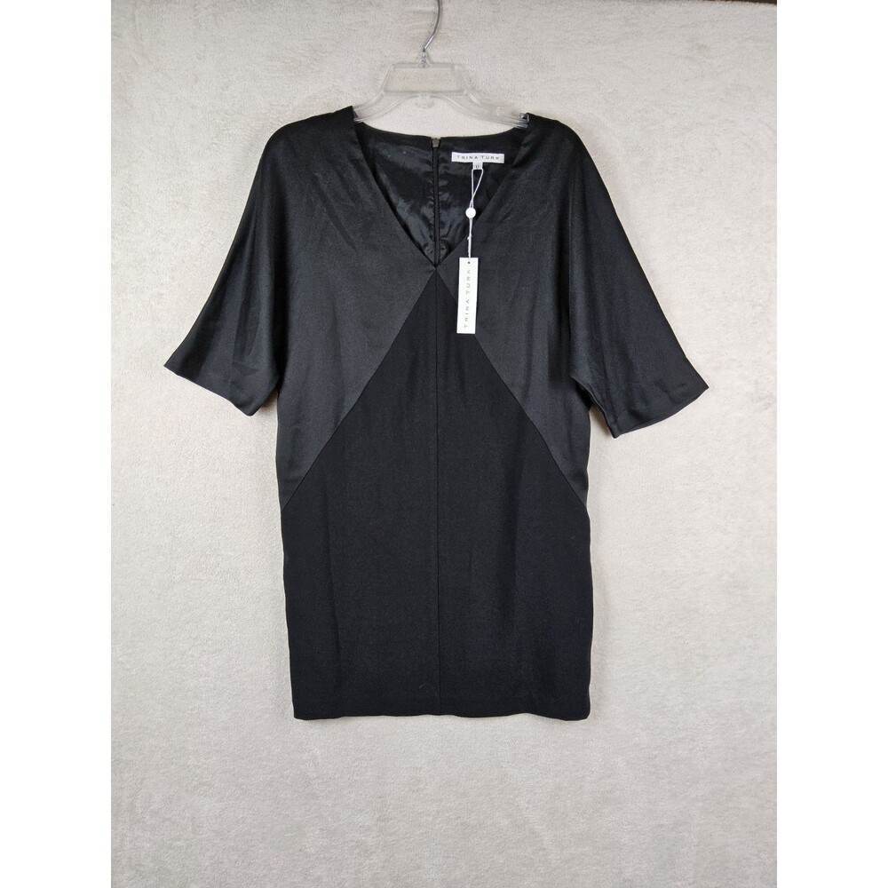 Trina Turk Women's Short Sleeve Lined V Neck Black Dress Size 0